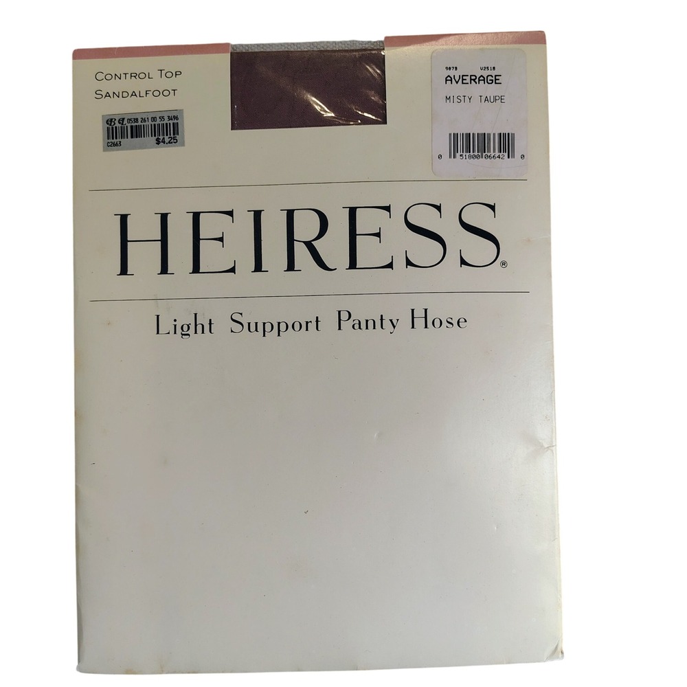 NWT Heiress Womens SZ Average Light Support Pantyhose Misty Taupe Sandalfoot USA